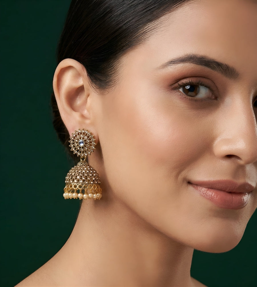 Antique Gold Oxidized Design Jhumki Earrings