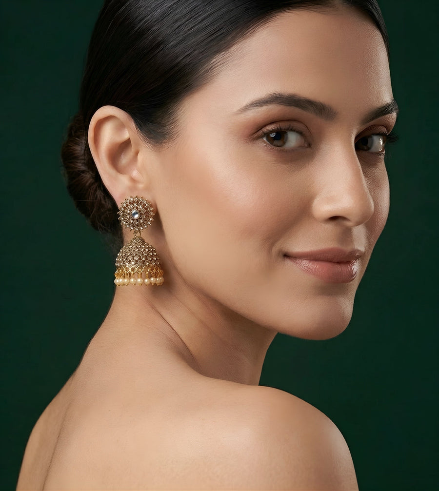 Antique Gold Oxidized Design Jhumki Earrings