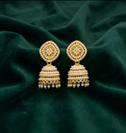 Gold Plated Artificial Pearls & Beaded Jhumka Earrings