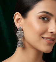 Silver Plated Oxidized Indo-Western Drop Earrings
