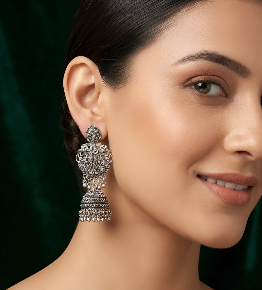 Silver Plated Oxidized Indo-Western Drop Earrings