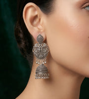 Silver Plated Oxidized Indo-Western Drop Earrings