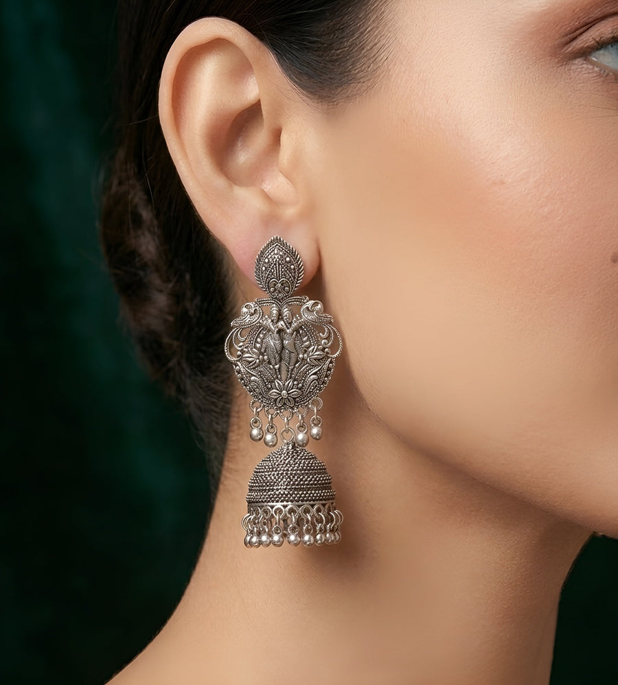 Silver Plated Oxidized Indo-Western Drop Earrings