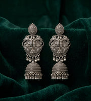 Silver Plated Oxidized Indo-Western Drop Earrings