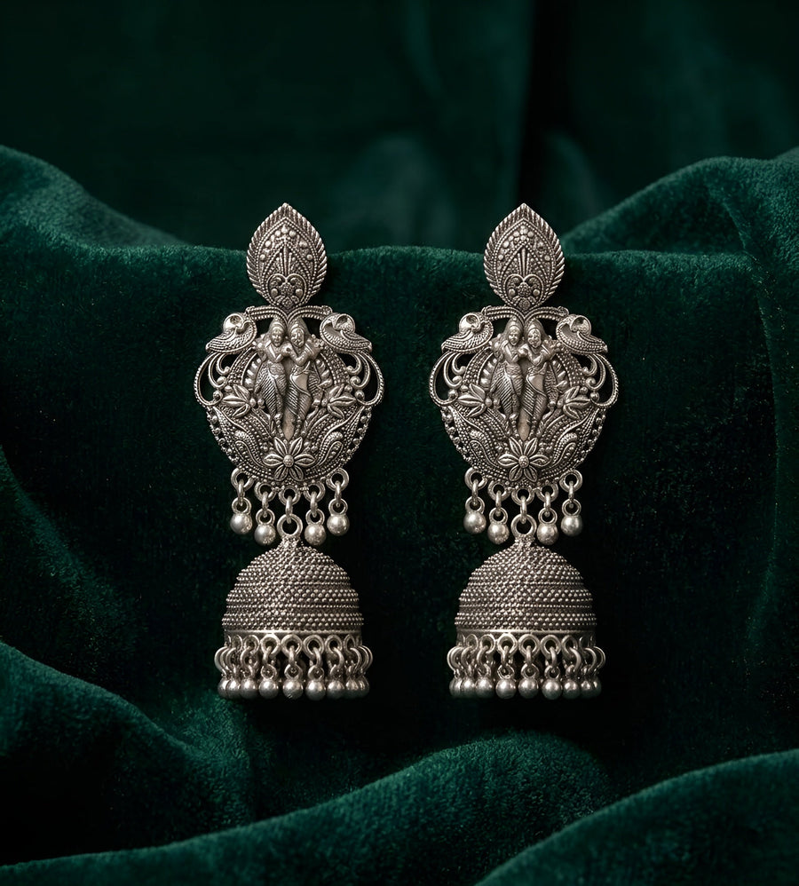 Silver Plated Oxidized Indo-Western Drop Earrings