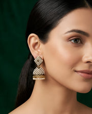 Gold Oxidized With Beaded Indo-Western Jhumki