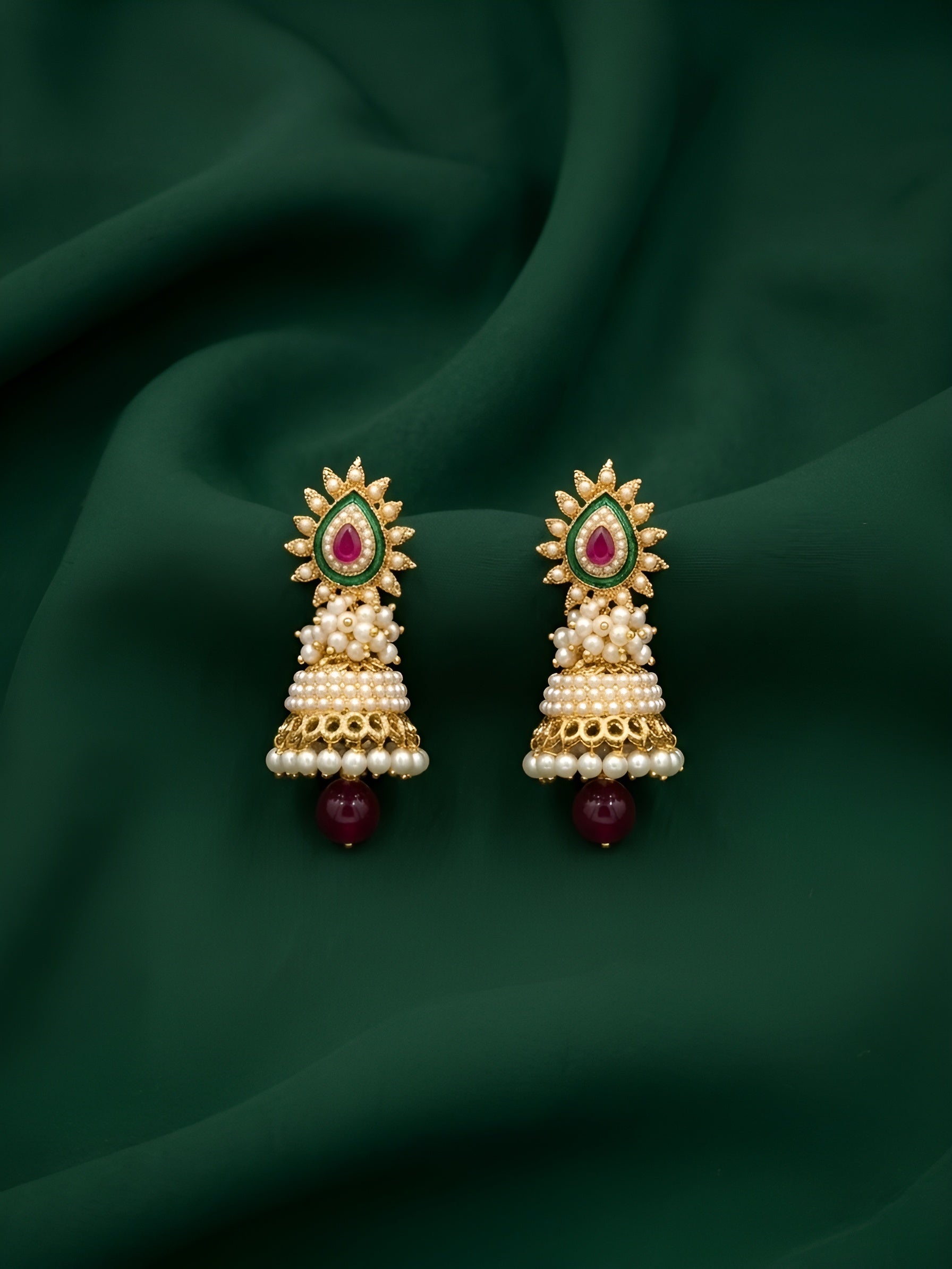 Gold Plated Fancy Beaded Jhumka Earrings