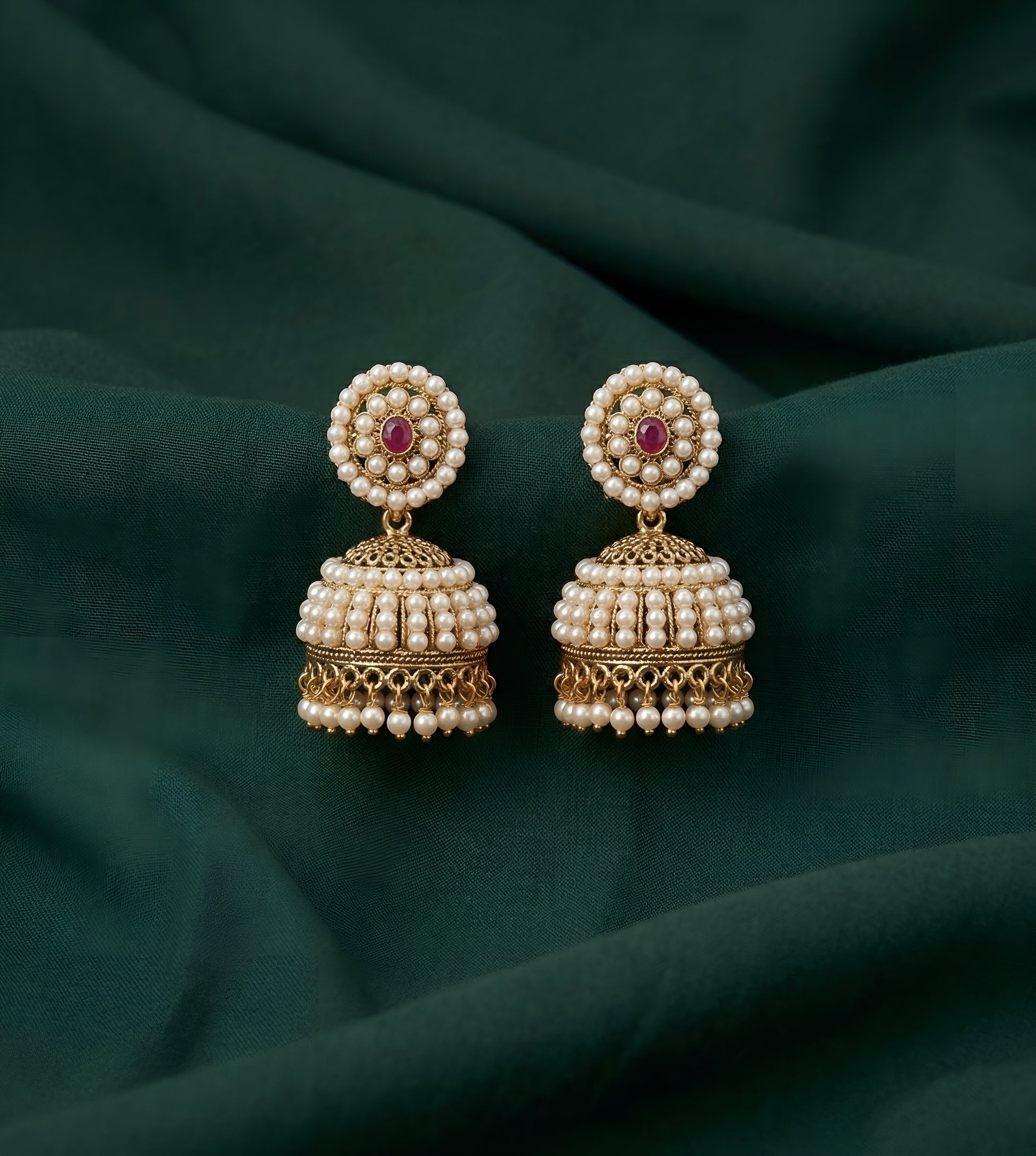 Gold Plated Fancy Beaded  Jhumka Earrings