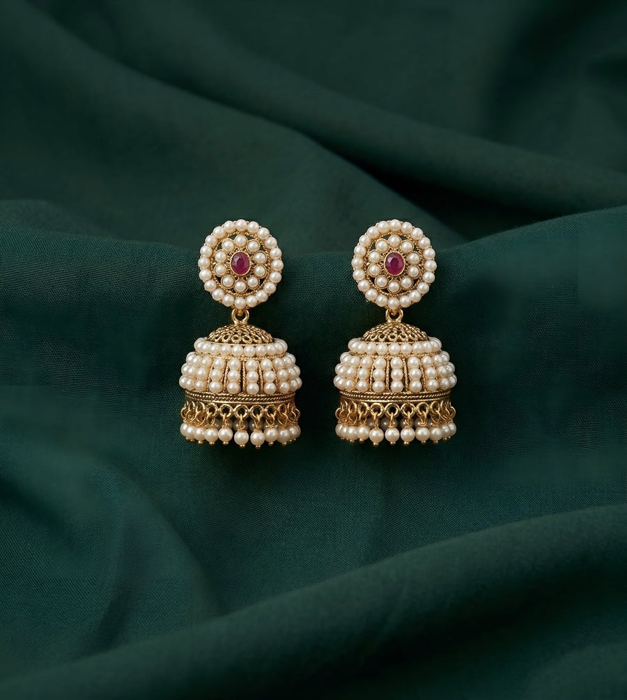 Gold Plated Fancy Beaded  Jhumka Earrings