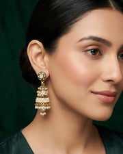Gold Oxidized With Beaded Jhumki Style Earrings