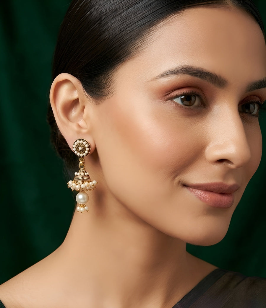Gold Oxidized With Beaded Indo-Western Jhumki