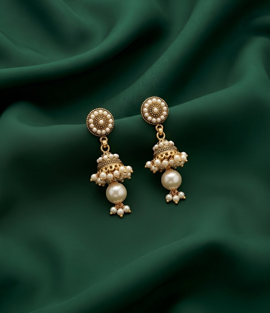 Gold Oxidized With Beaded Indo-Western Jhumki