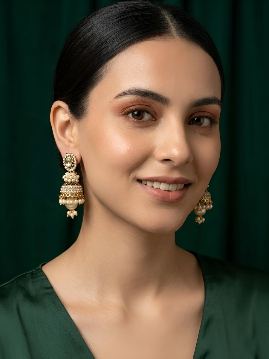Gold Oxidized With Beaded Indo-Western Jhumki
