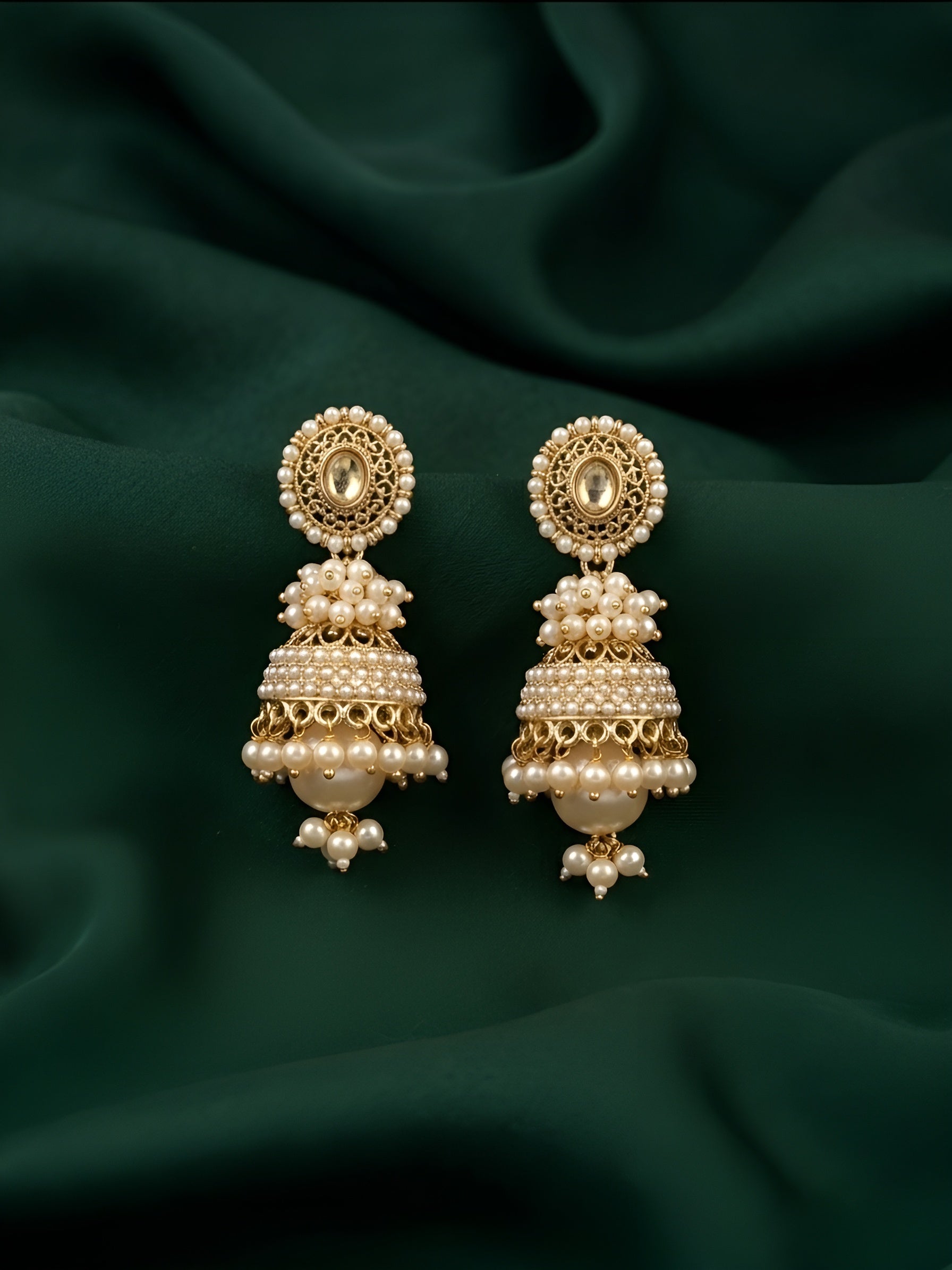 Gold Oxidized With Beaded Indo-Western Jhumki