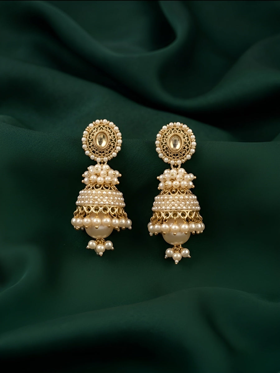 Gold Oxidized With Beaded Indo-Western Jhumki