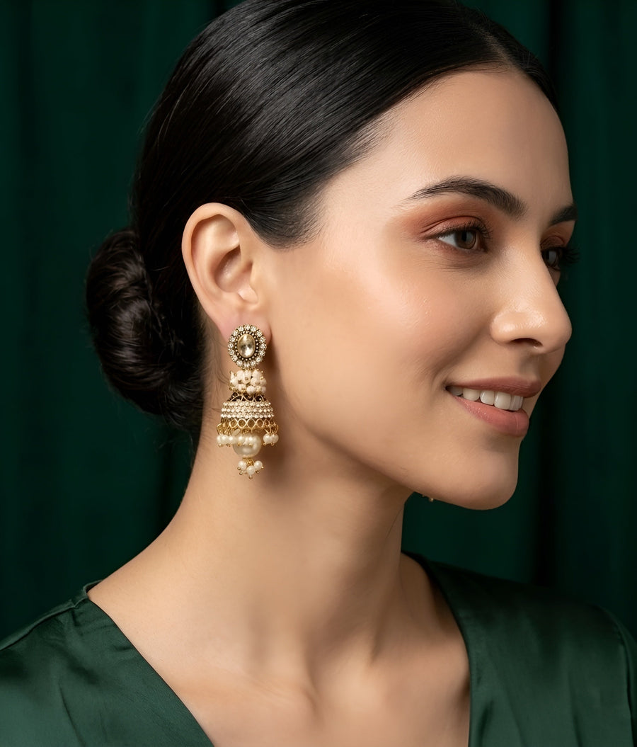Gold Oxidized With Beaded Indo-Western Jhumki