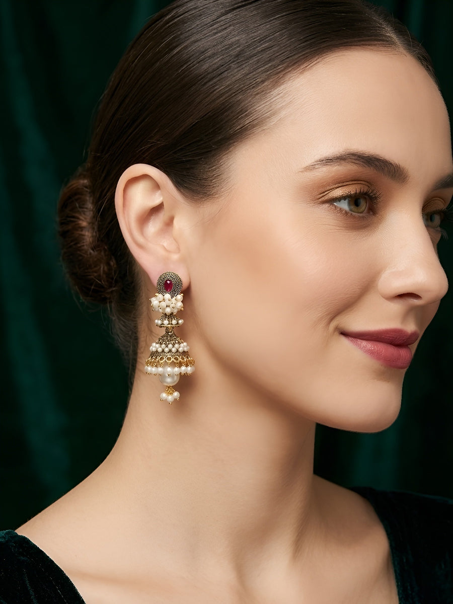 Gold Oxidized With Beaded Indo-Western Jhumki