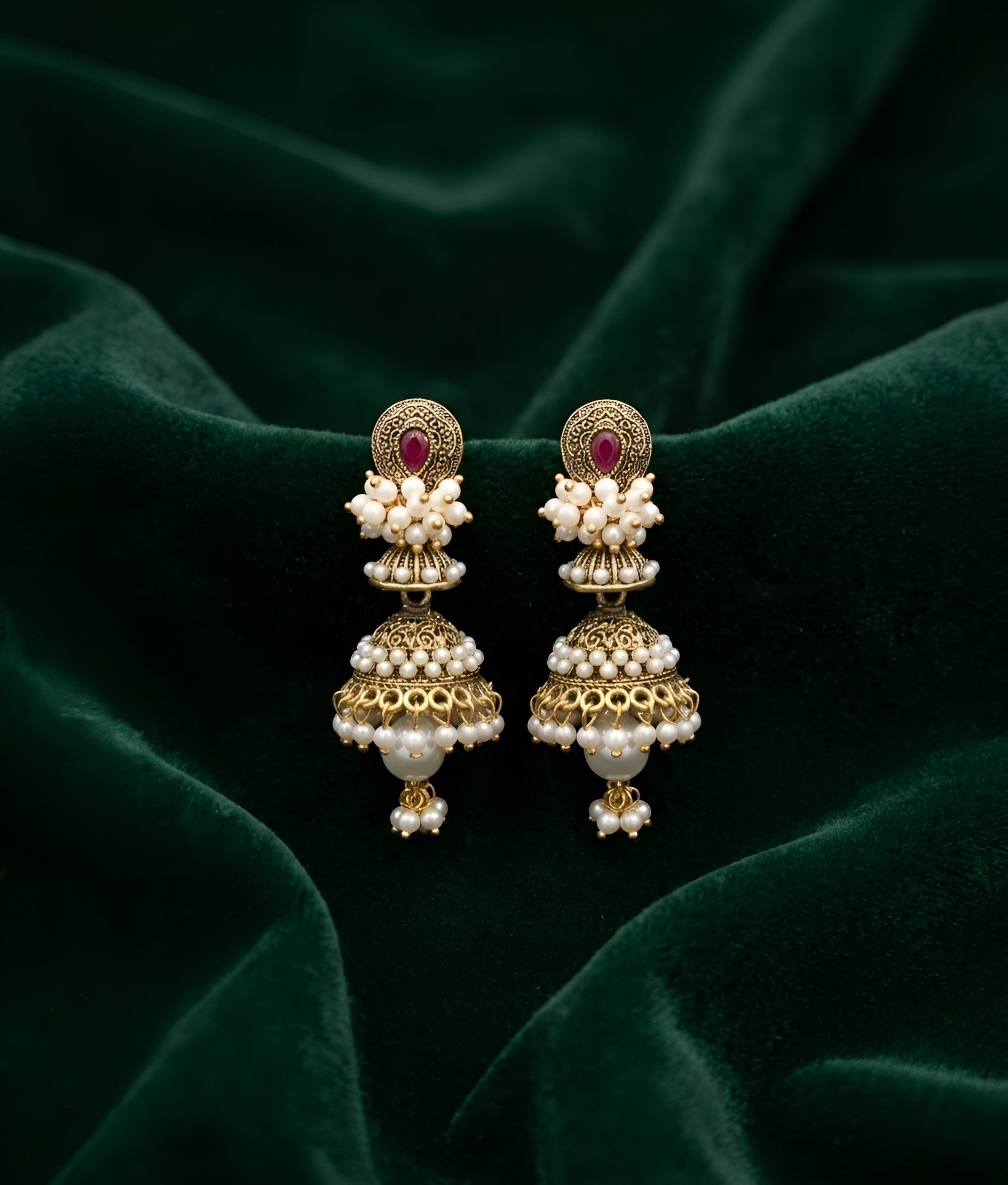 Gold Oxidized With Beaded Indo-Western Jhumki