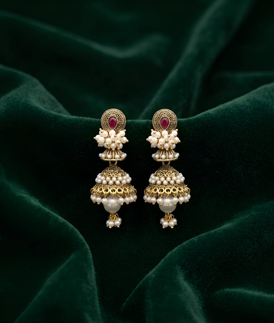 Gold Oxidized With Beaded Indo-Western Jhumki