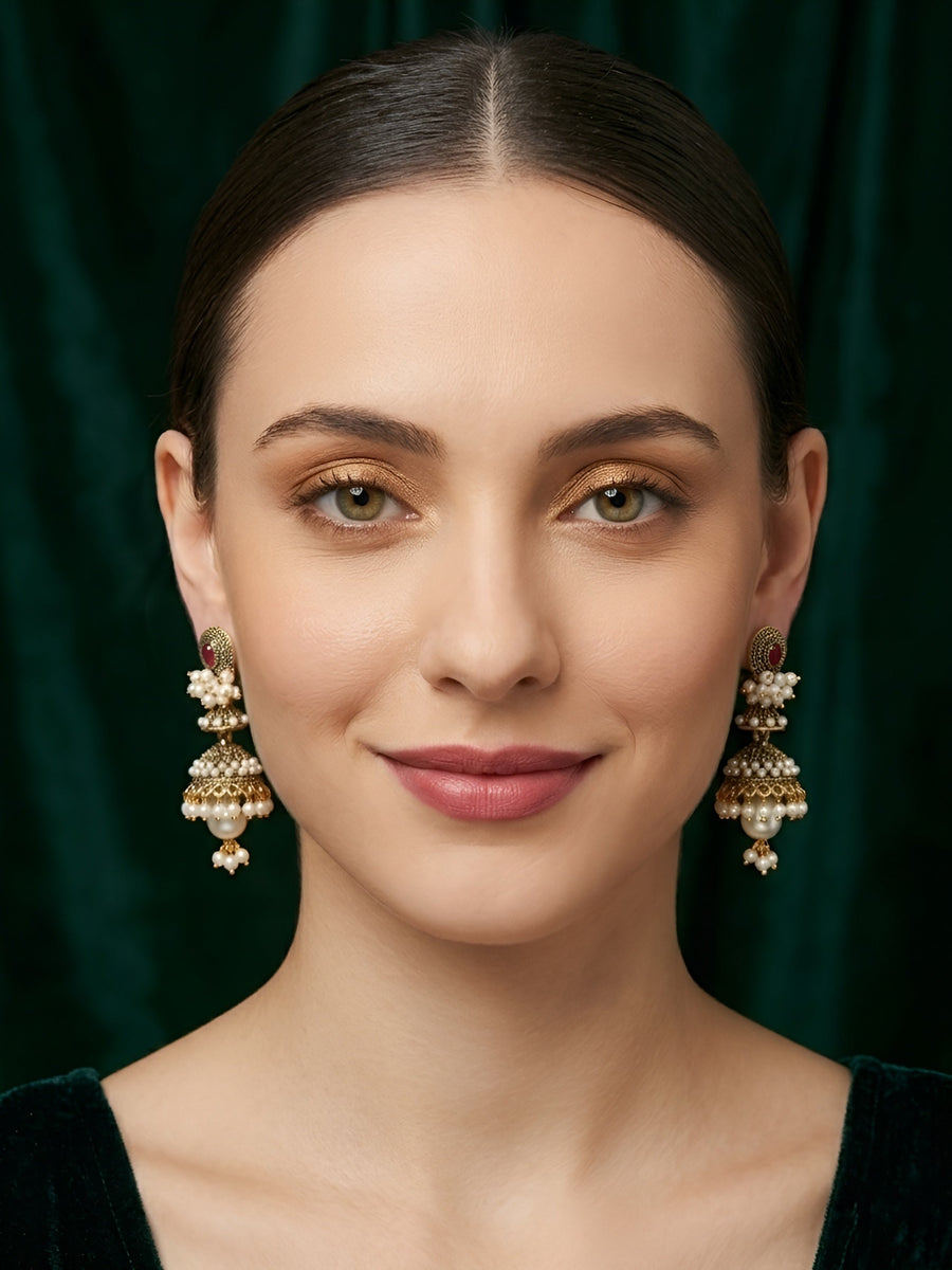 Gold Oxidized With Beaded Indo-Western Jhumki
