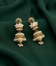 Gold-Toned Pearl Embellished Traditional Jhumka Earrings