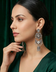 Silver Plated Oxidized Drop Earrings