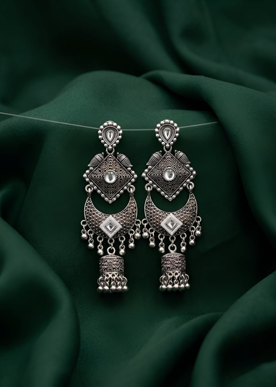 Silver Plated Oxidized Drop Earrings