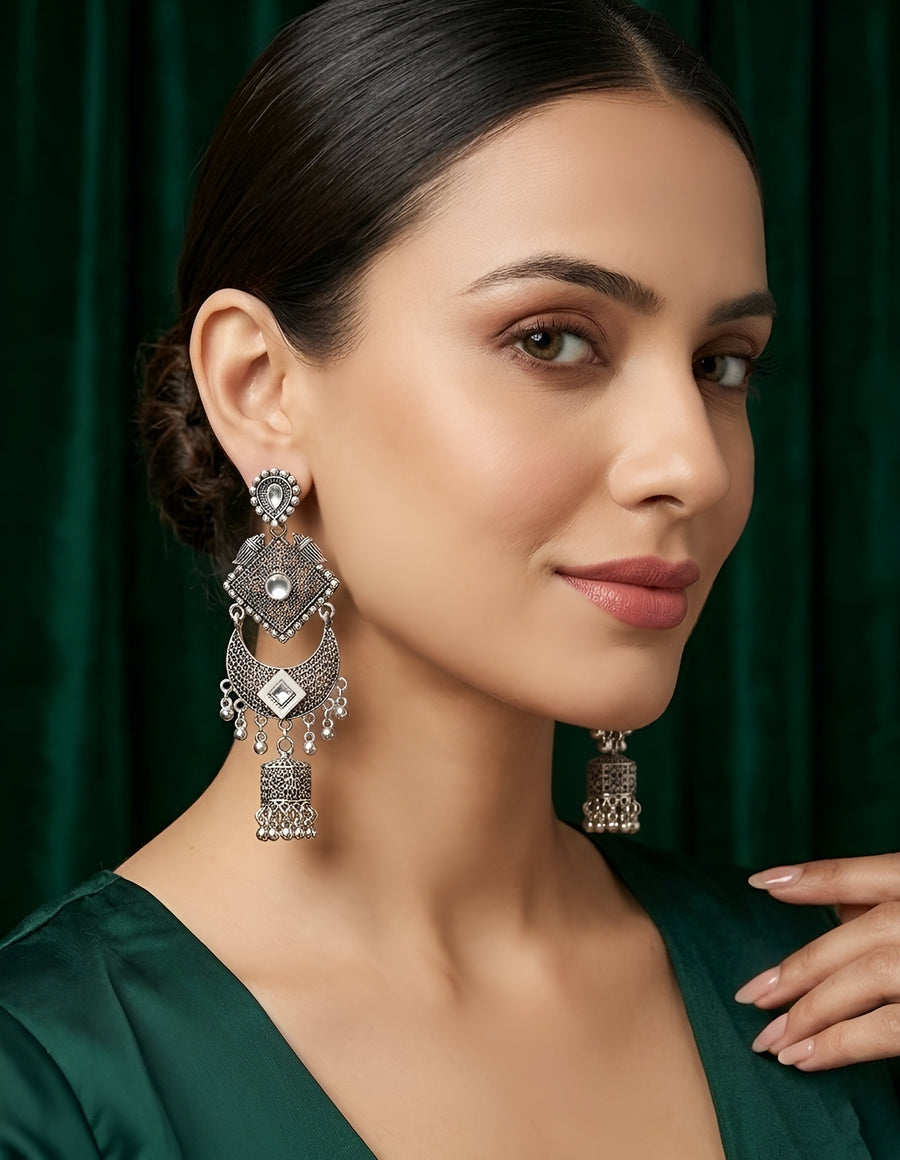 Silver Plated Oxidized Drop Earrings