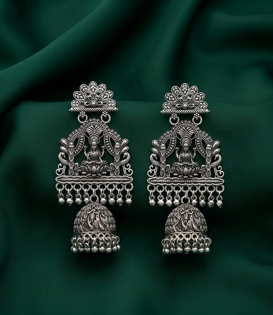 Silver Plated Oxidized Indo-Western Drop Earrings