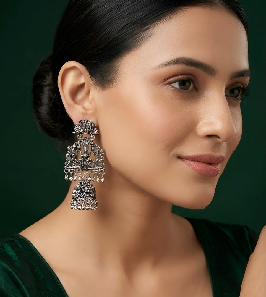 Silver Plated Oxidized Indo-Western Drop Earrings