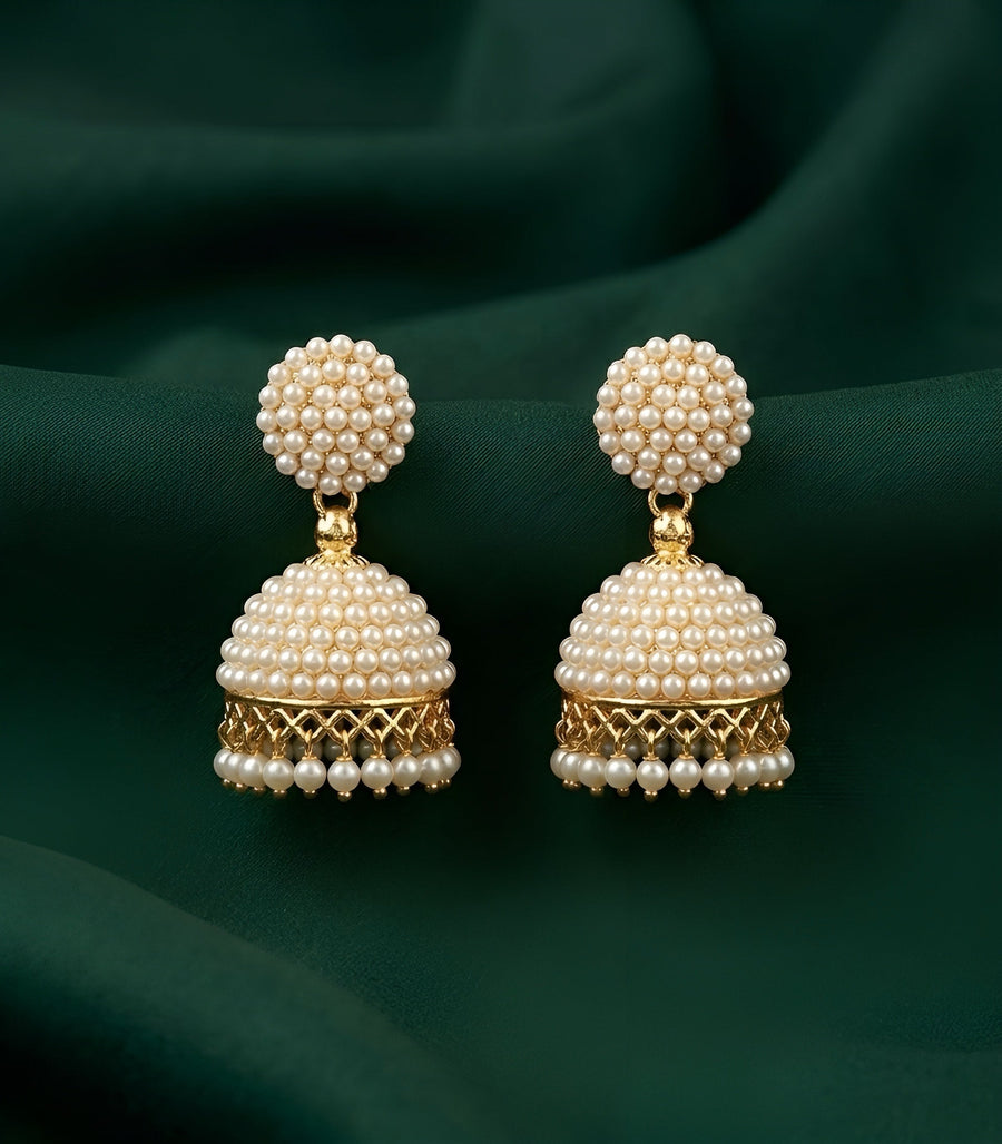 Gold Plated Fancy Beaded  Jhumka Earrings