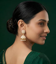 Gold Plated Fancy Beaded  Jhumka Earrings