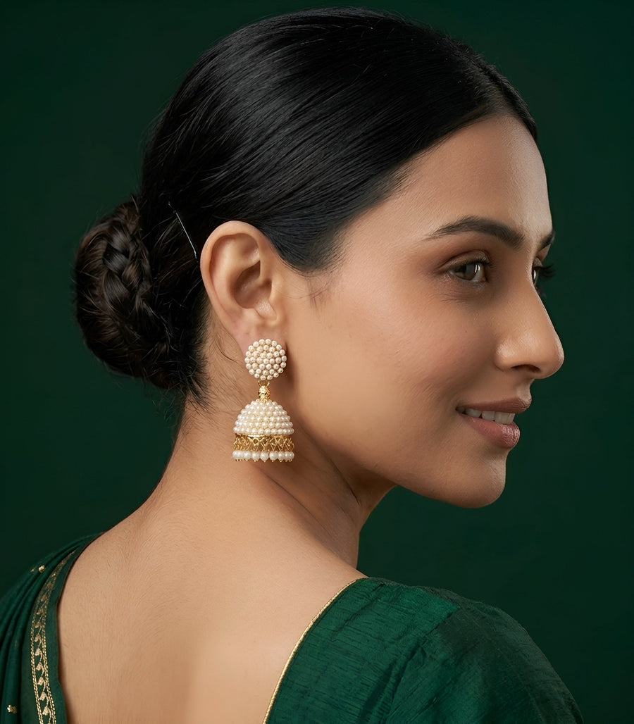 Gold Plated Fancy Beaded  Jhumka Earrings