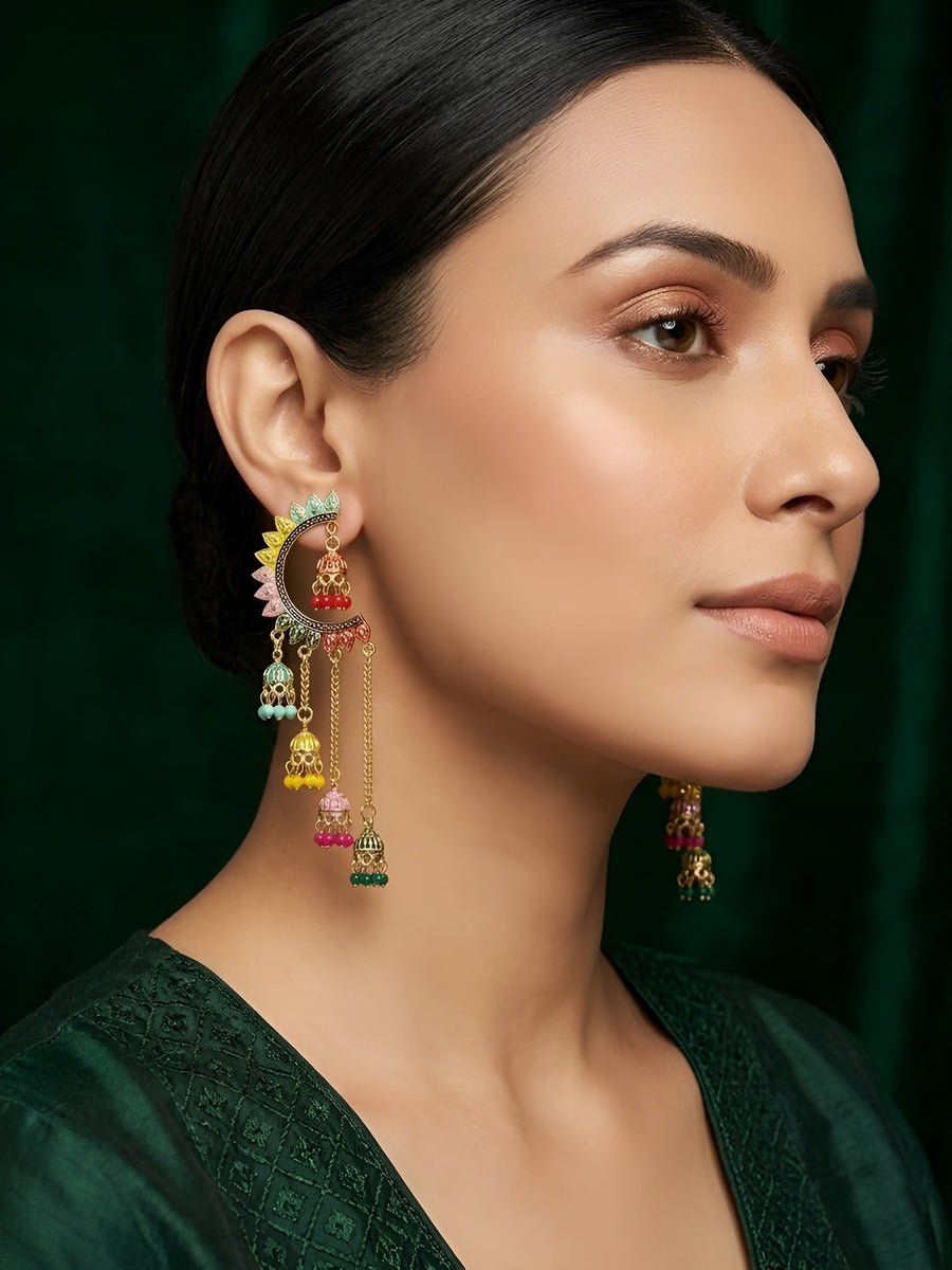 Golden Multicolor Chandbali Earrings