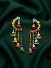 Golden Multicolor Chandbali Earrings