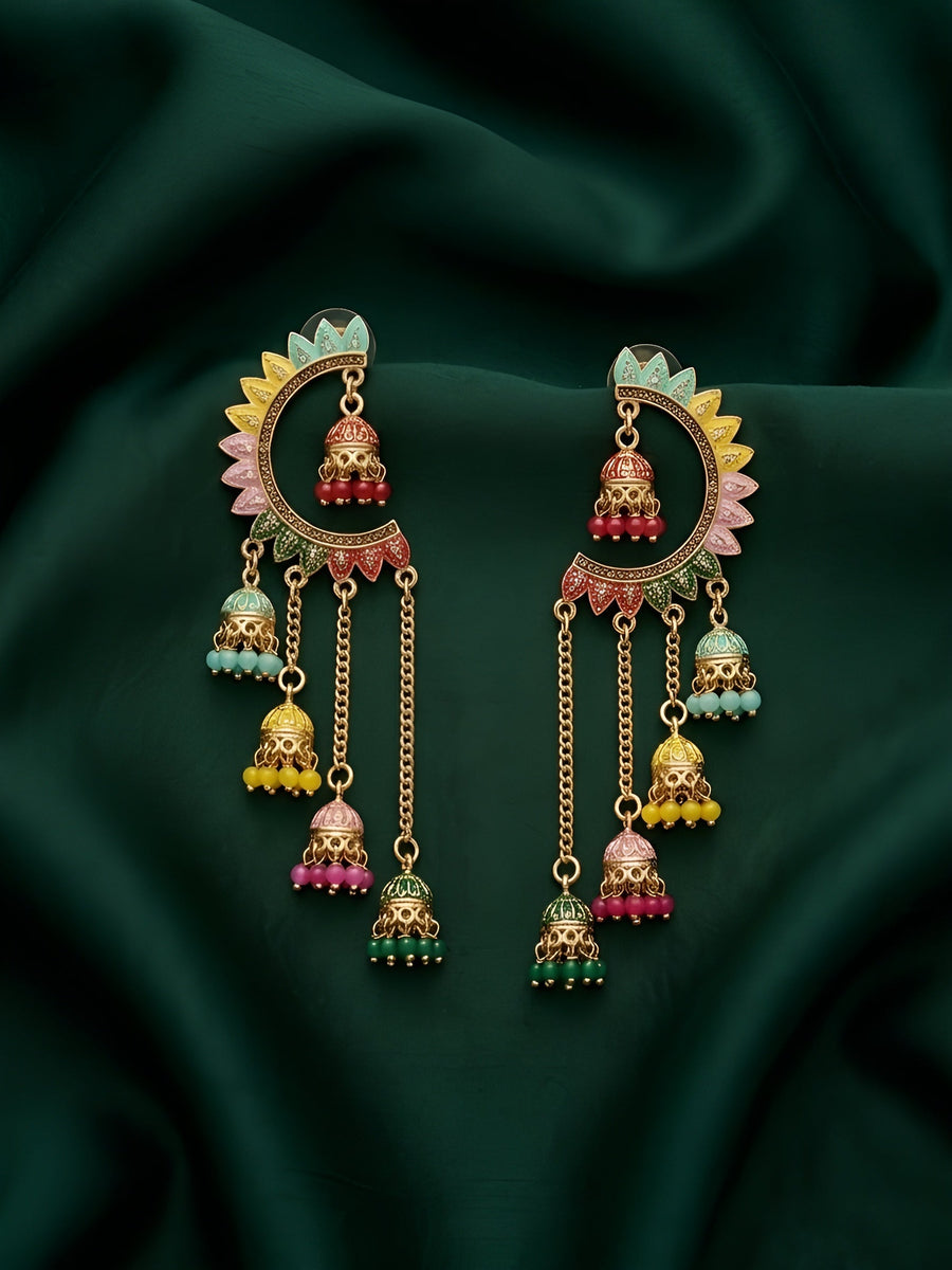 Golden Multicolor Chandbali Earrings