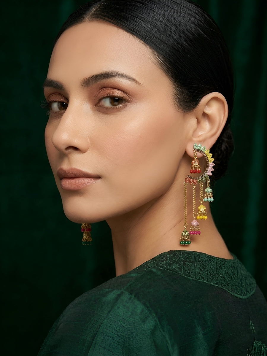 Golden Multicolor Chandbali Earrings