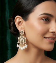 Gold Plated Kundan & Pearl Statement Earrings