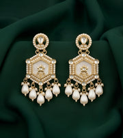 Gold Plated Kundan & Pearl Statement Earrings