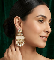 Gold Plated Kundan & Pearl Statement Earrings