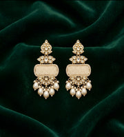 Gold Plated Kundan & Pearl Statement Earrings