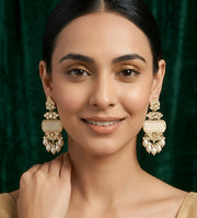 Gold Plated Kundan & Pearl Statement Earrings