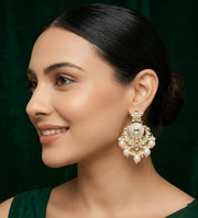 Gold Plated Kundan & Pearl Statement Earrings