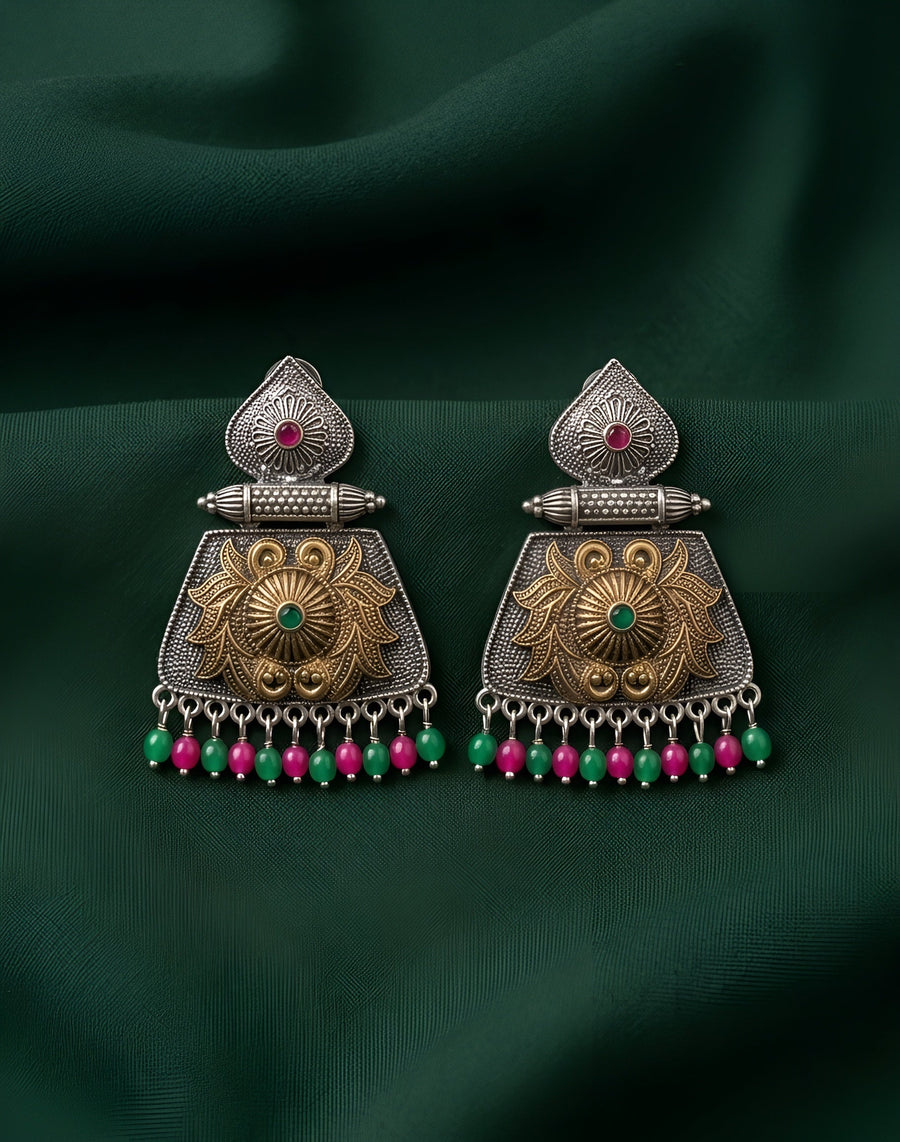 Silver Plated Oxidized Indo-Western Drop Earrings