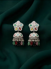 Silver Plated Multicolor Fancy Beaded Jhumki