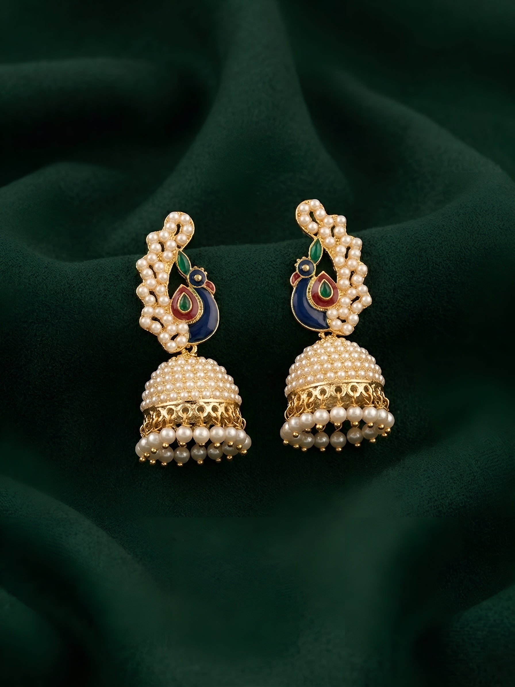 Gold Plated Fancy Beaded Jhumka Earrings