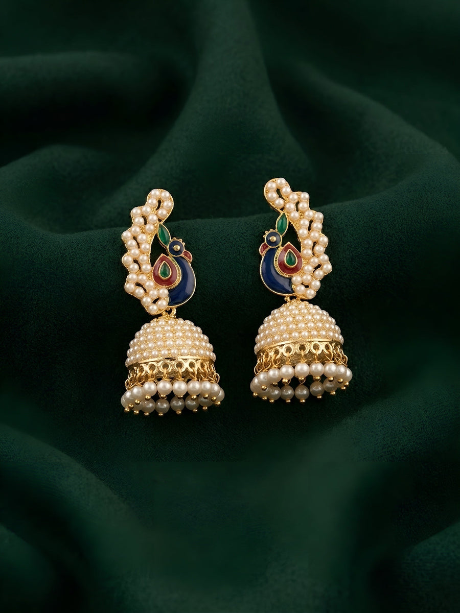 Gold Plated Fancy Beaded Jhumka Earrings