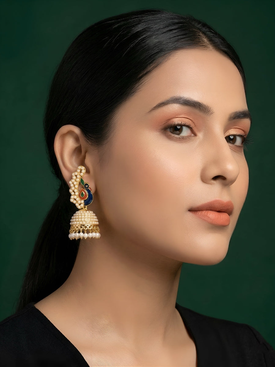 Gold Plated Fancy Beaded Jhumka Earrings