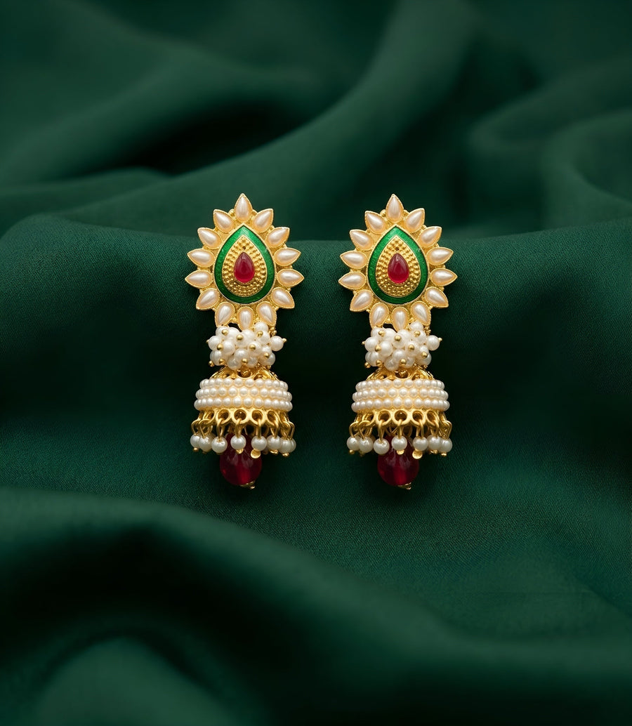 Gold Oxidized With Beaded Indo-Western Jhumka