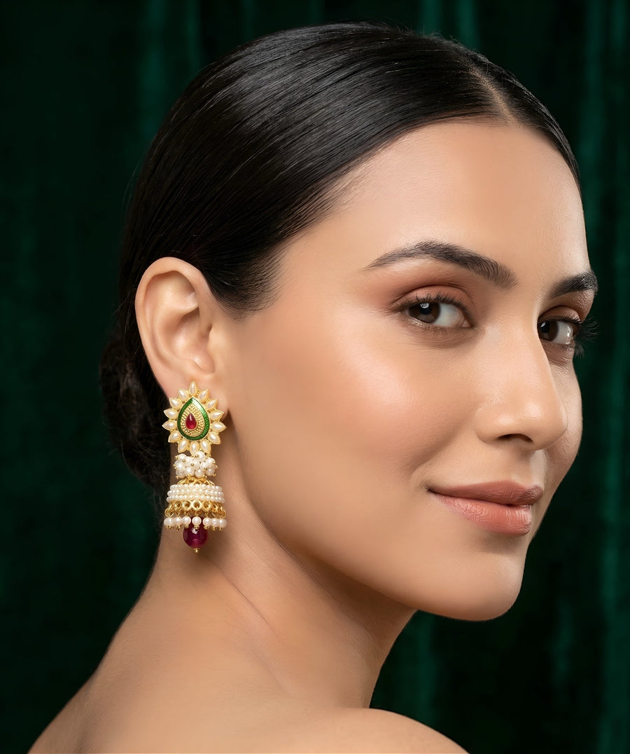 Gold Oxidized With Beaded Indo-Western Jhumka
